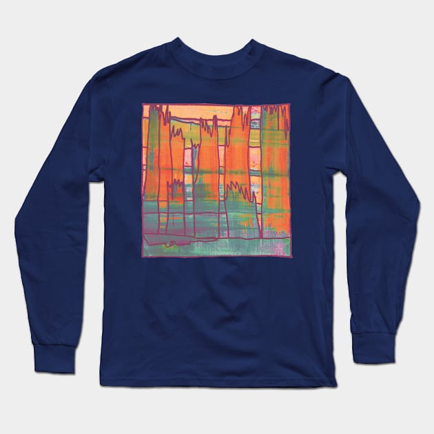 Liminal Space II Orange Abstraction Long Sleeve T-Shirt by BlackArtichoke